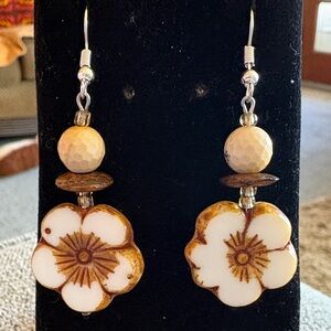 Hand Crafted Floral Earrings with Faceted Stone and Wood Accents
